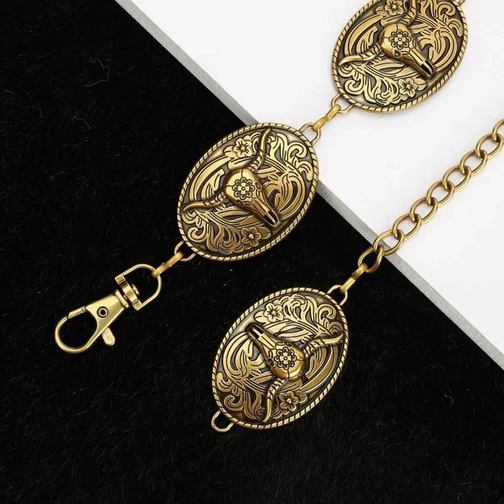 Western Metal Concho Belt for Women Gold Chain Dress Jeans Country Concert